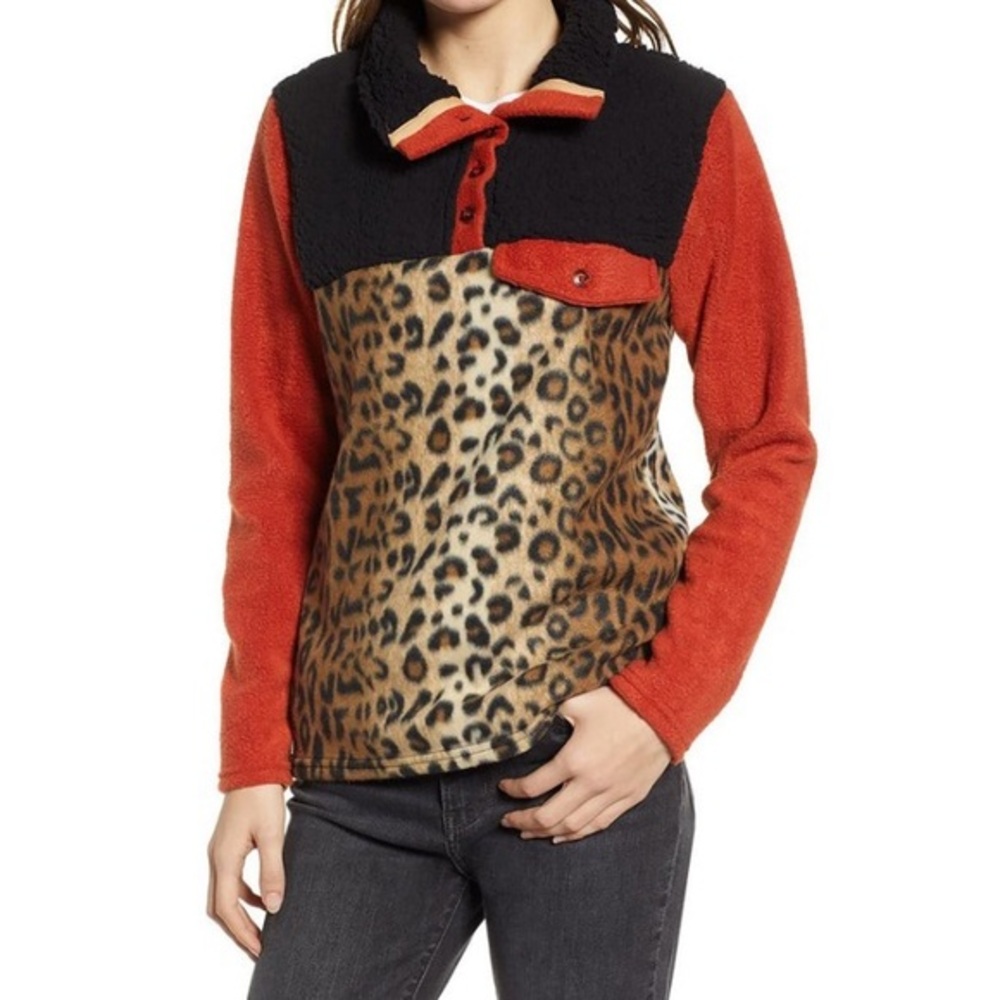 DONNI Juan Black Leopard Fleece Pullover Woman’s Jacket Size Small